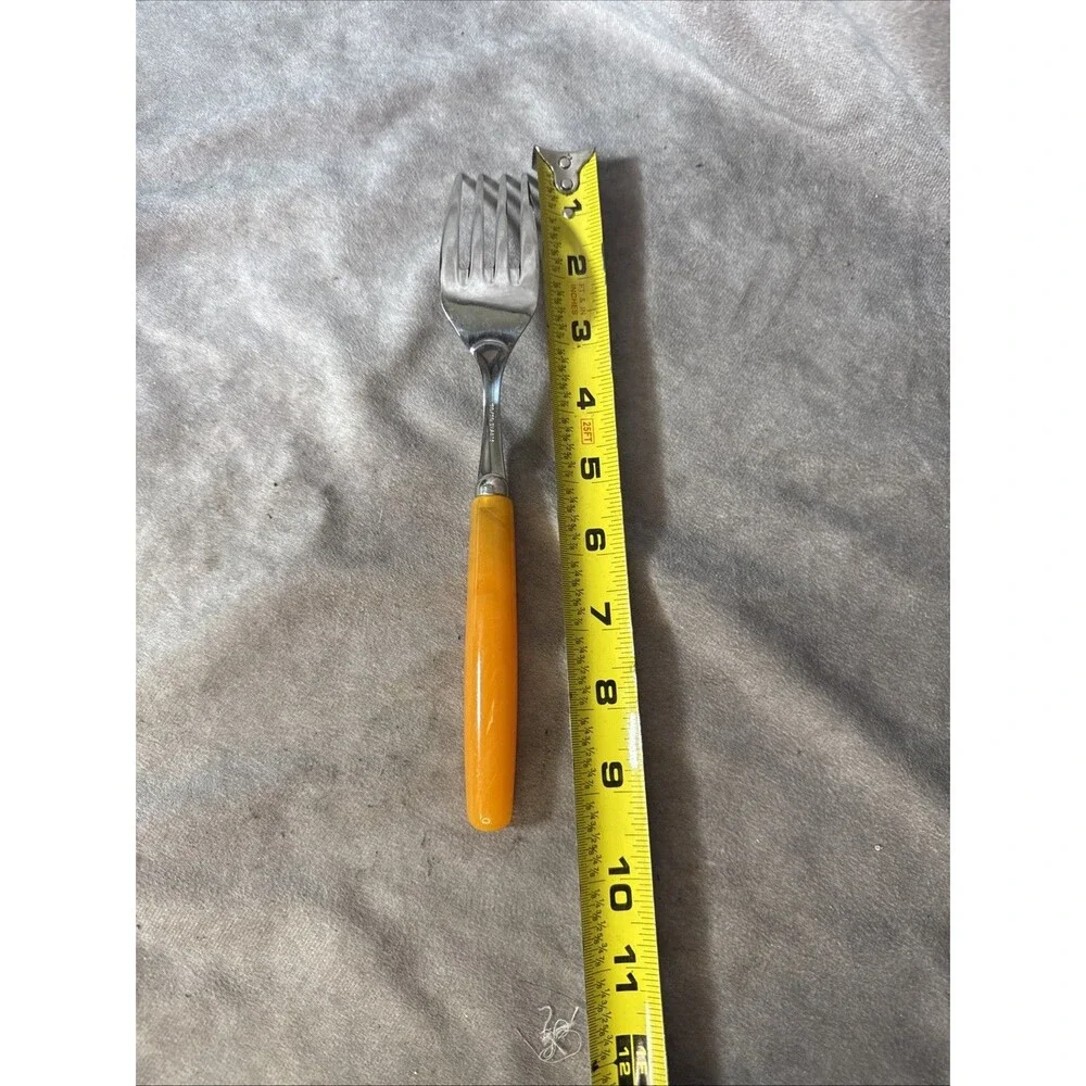 Vintage Butterscotch Bakelite Handle Stainless Steel Serving Fork